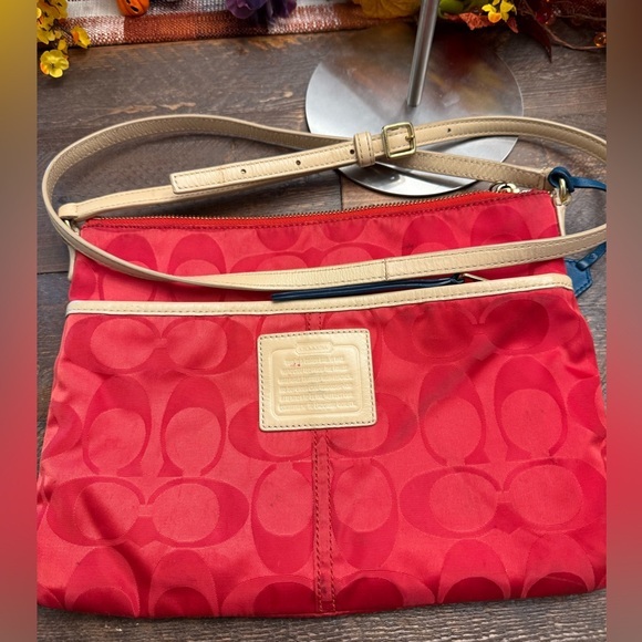 Coach Handbags - Coach Legacy Weekend Colorblock Signature Nylon Hippie Swing Bag Christmas Red